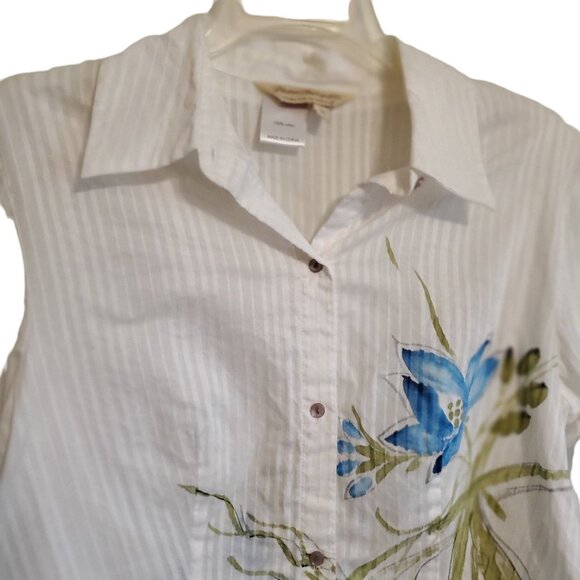 Norm Thompson Cotton Floral Button Up Blouse - Picture 4 of 9